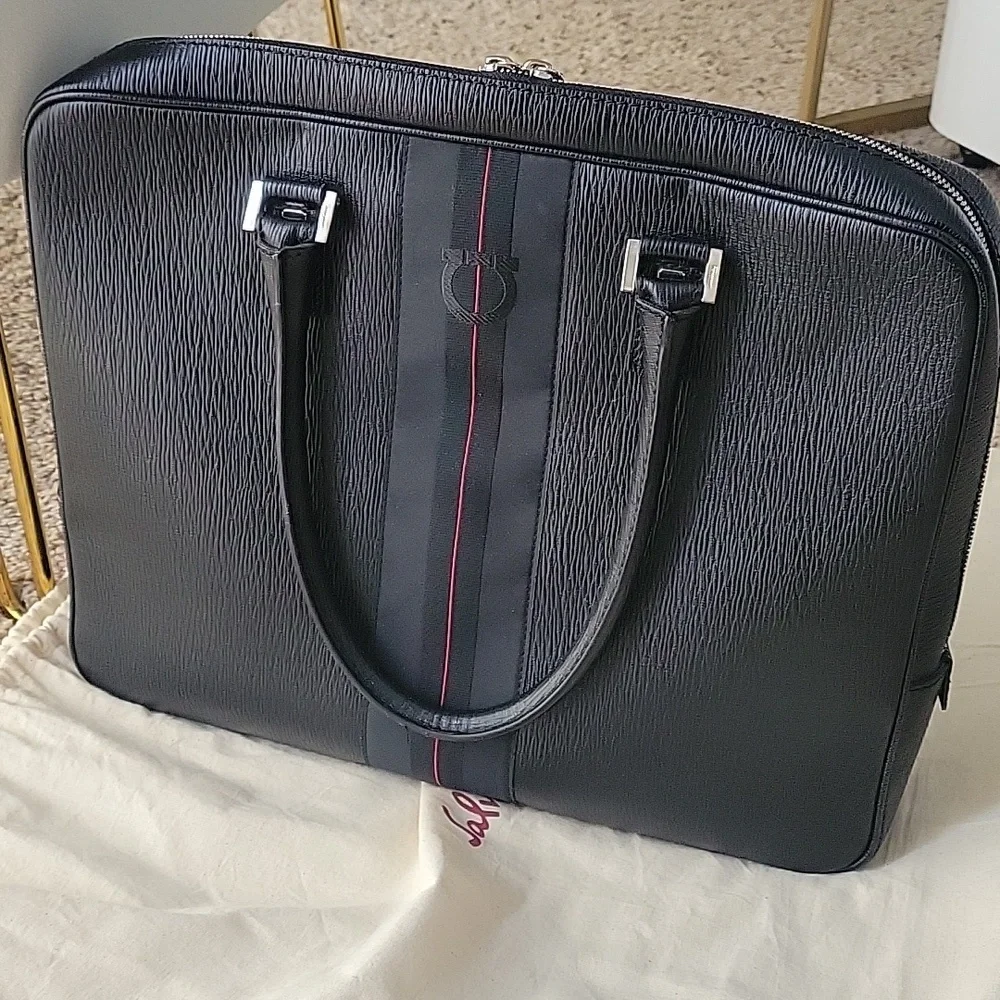 Salvatore Ferragamo Black Leather Laptop Bag